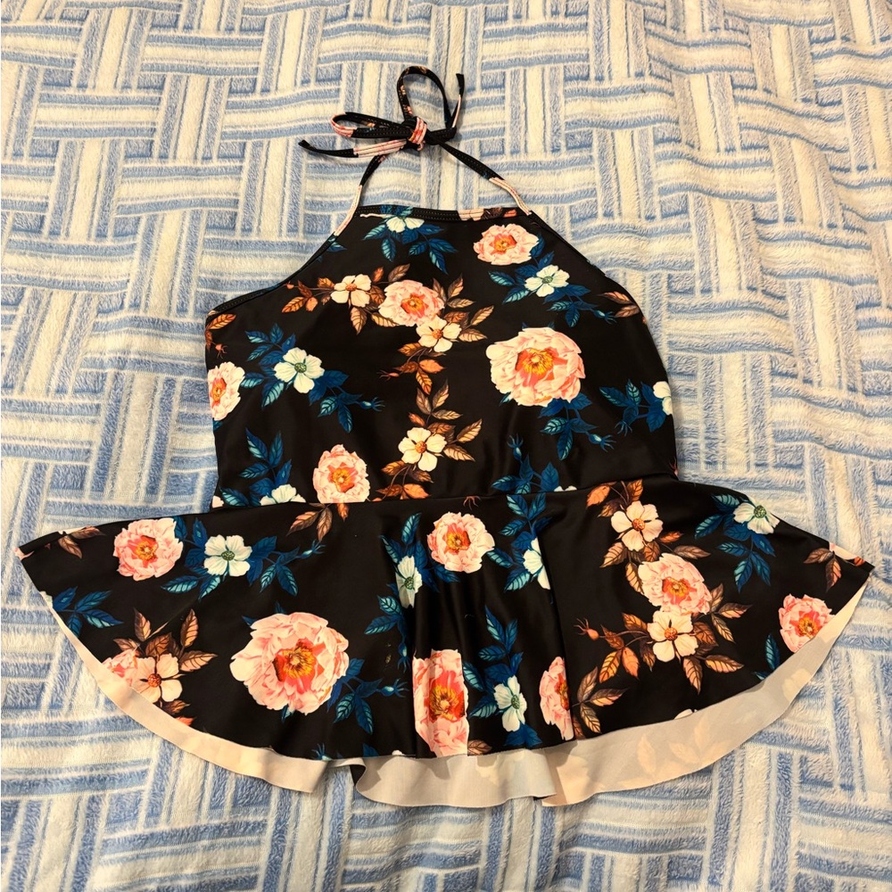 Floral Halter Peplum Swim Top